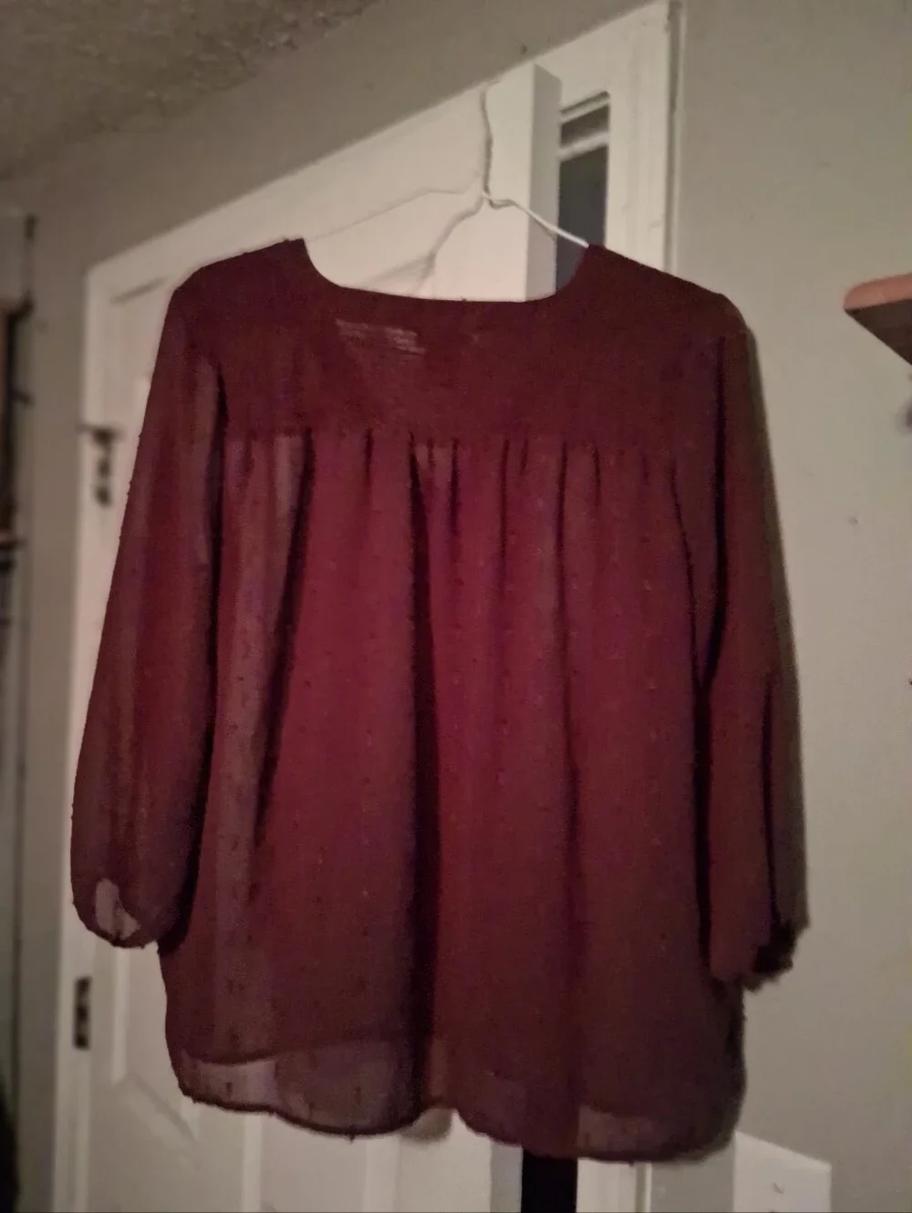 Womens Burgundy Ann Taylor Long-Sleeve Peasant Blouse PM